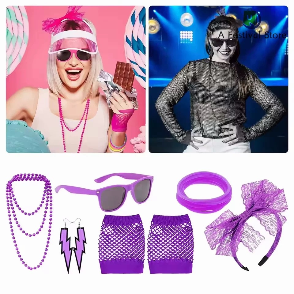 Led Gloves Music - 1980s Dance Party Accessories Neon Retro