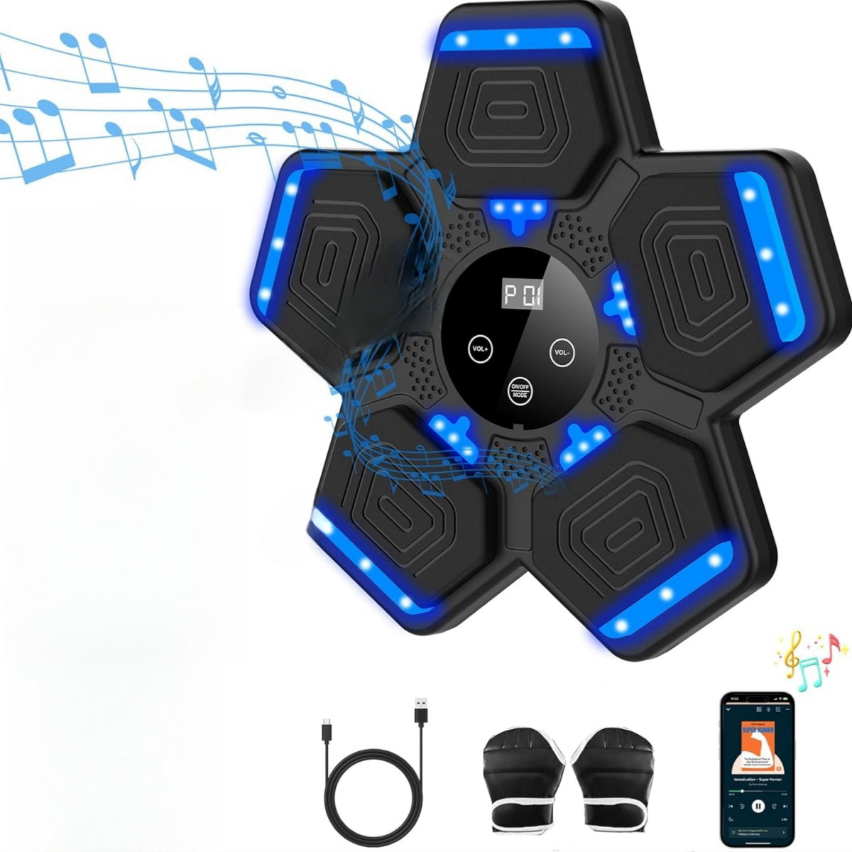 Led Gloves Music - Smart Bluetooth Music Boxing Machine with